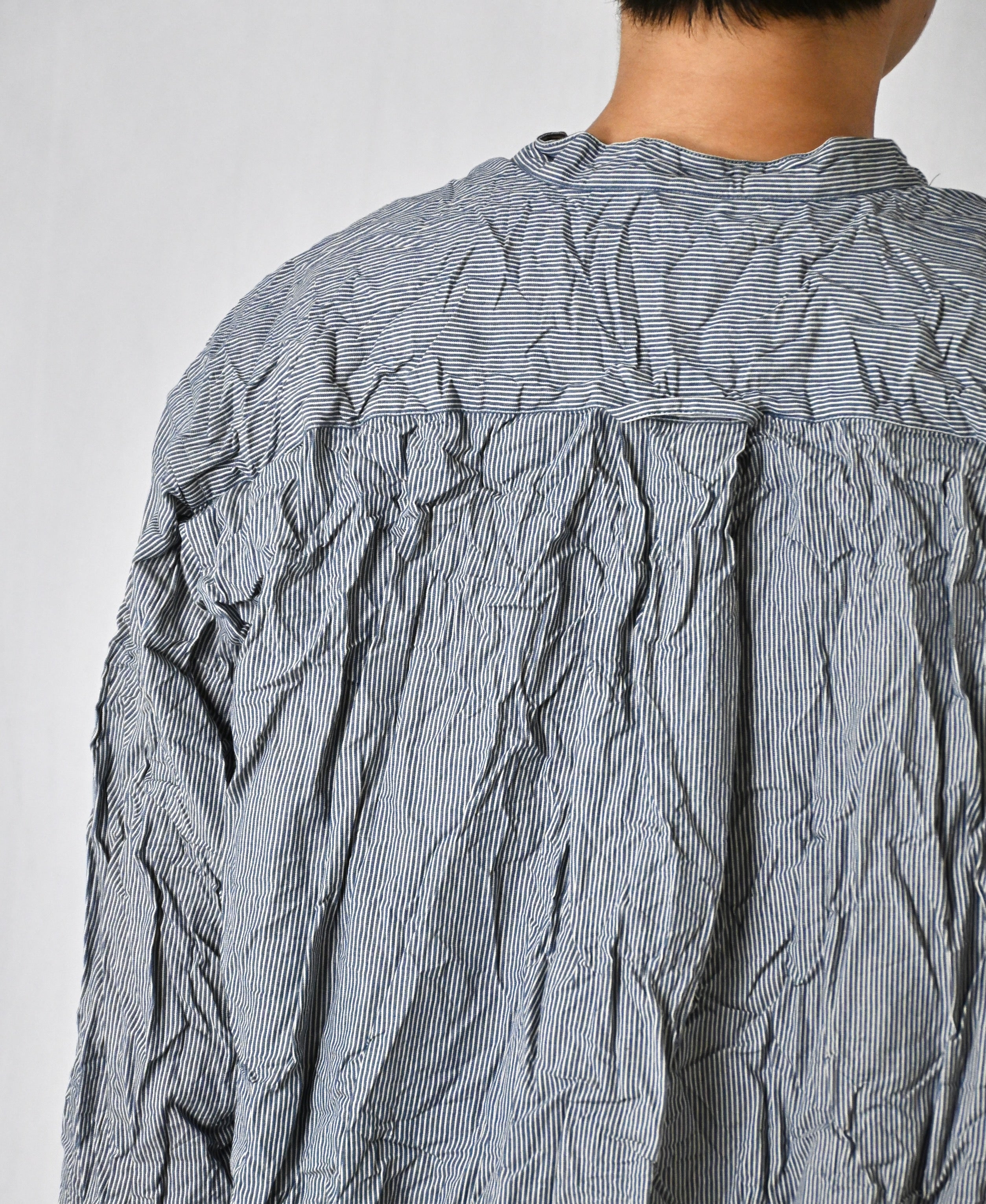 NVL2681SCW POPLIN STRIPE & CHECK WRINKLE BANDED COLLAR L/SL OVERSIZED SHIRTS