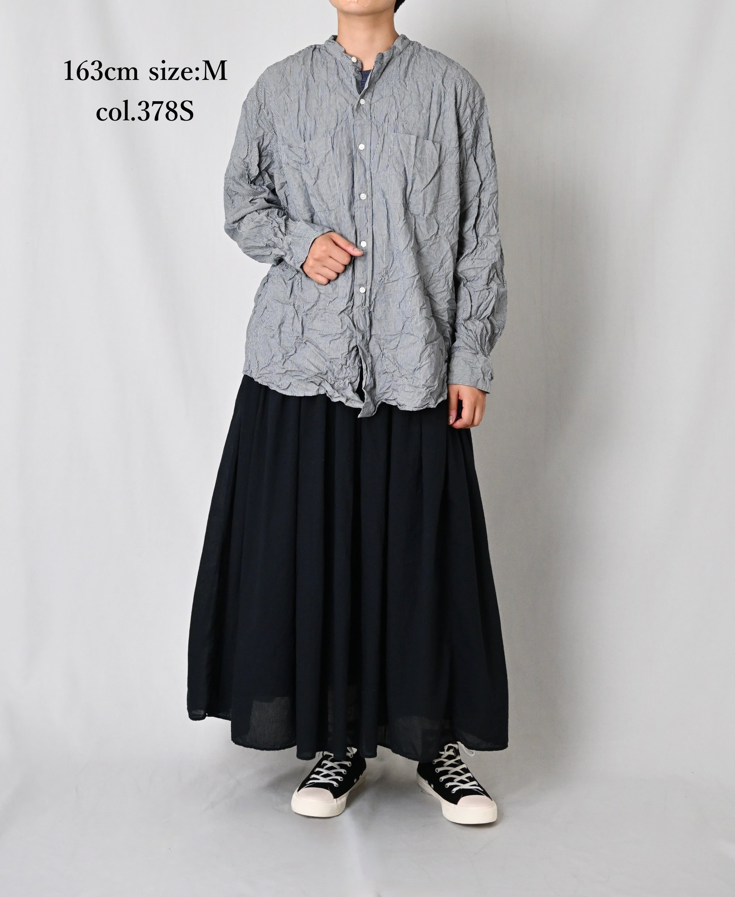 NVL2681SCW POPLIN STRIPE & CHECK WRINKLE BANDED COLLAR L/SL OVERSIZED SHIRTS