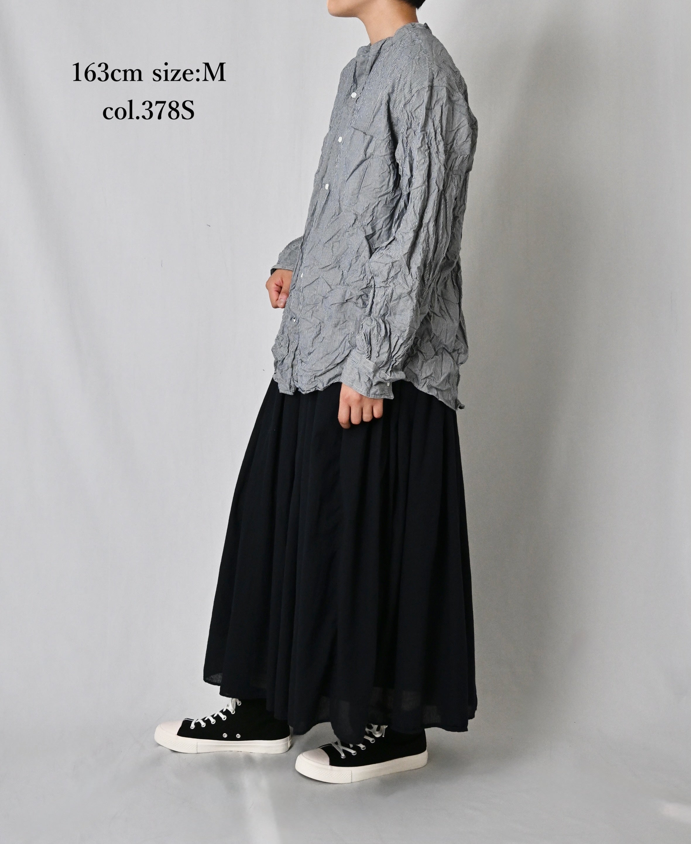 NVL2681SCW POPLIN STRIPE & CHECK WRINKLE BANDED COLLAR L/SL OVERSIZED SHIRTS