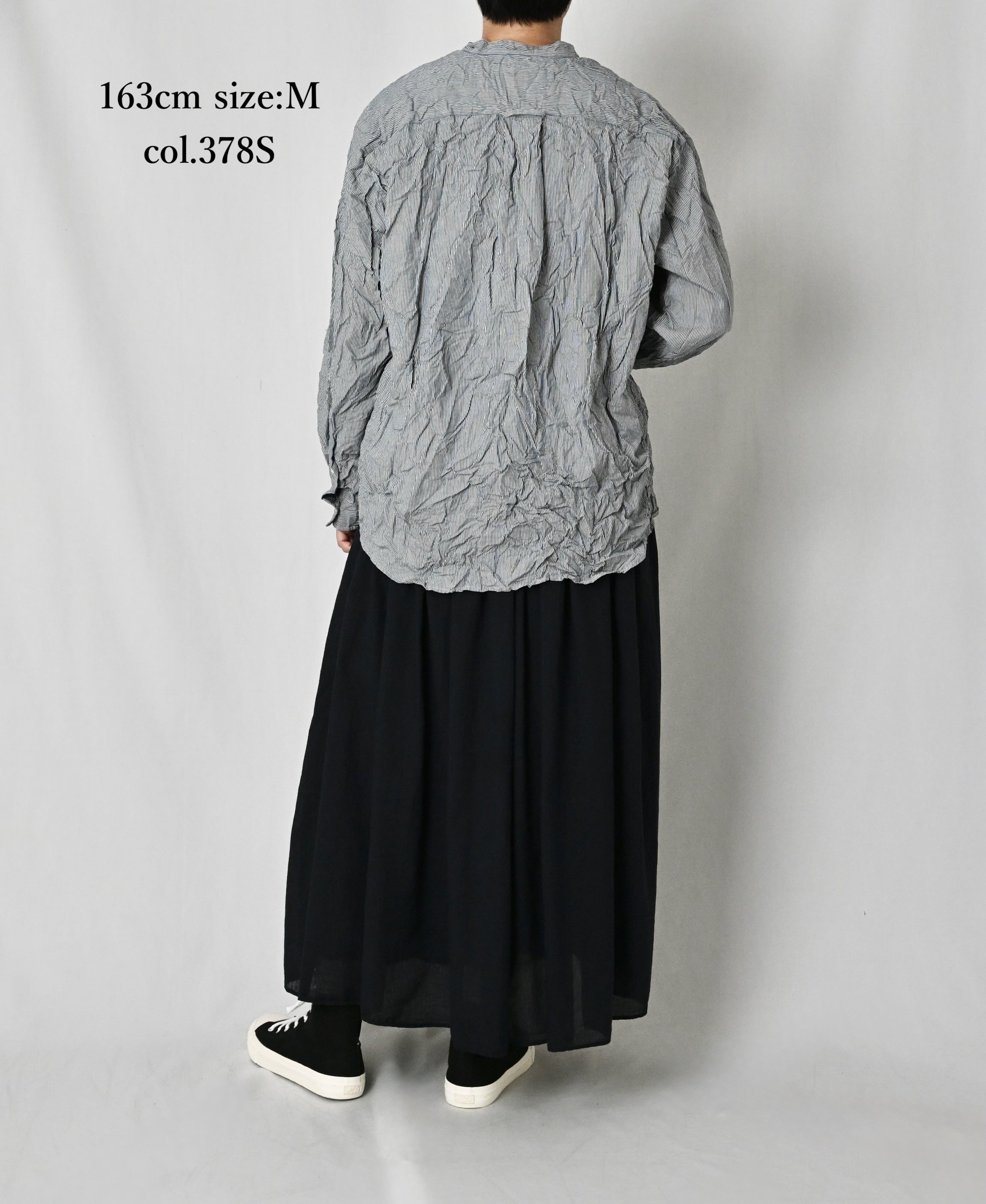 NVL2681SCW POPLIN STRIPE & CHECK WRINKLE BANDED COLLAR L/SL OVERSIZED SHIRTS