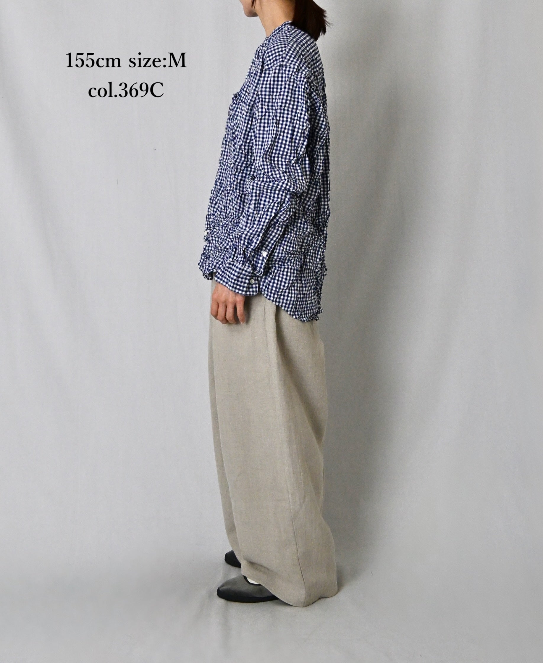 NVL2681SCW POPLIN STRIPE & CHECK WRINKLE BANDED COLLAR L/SL OVERSIZED SHIRTS