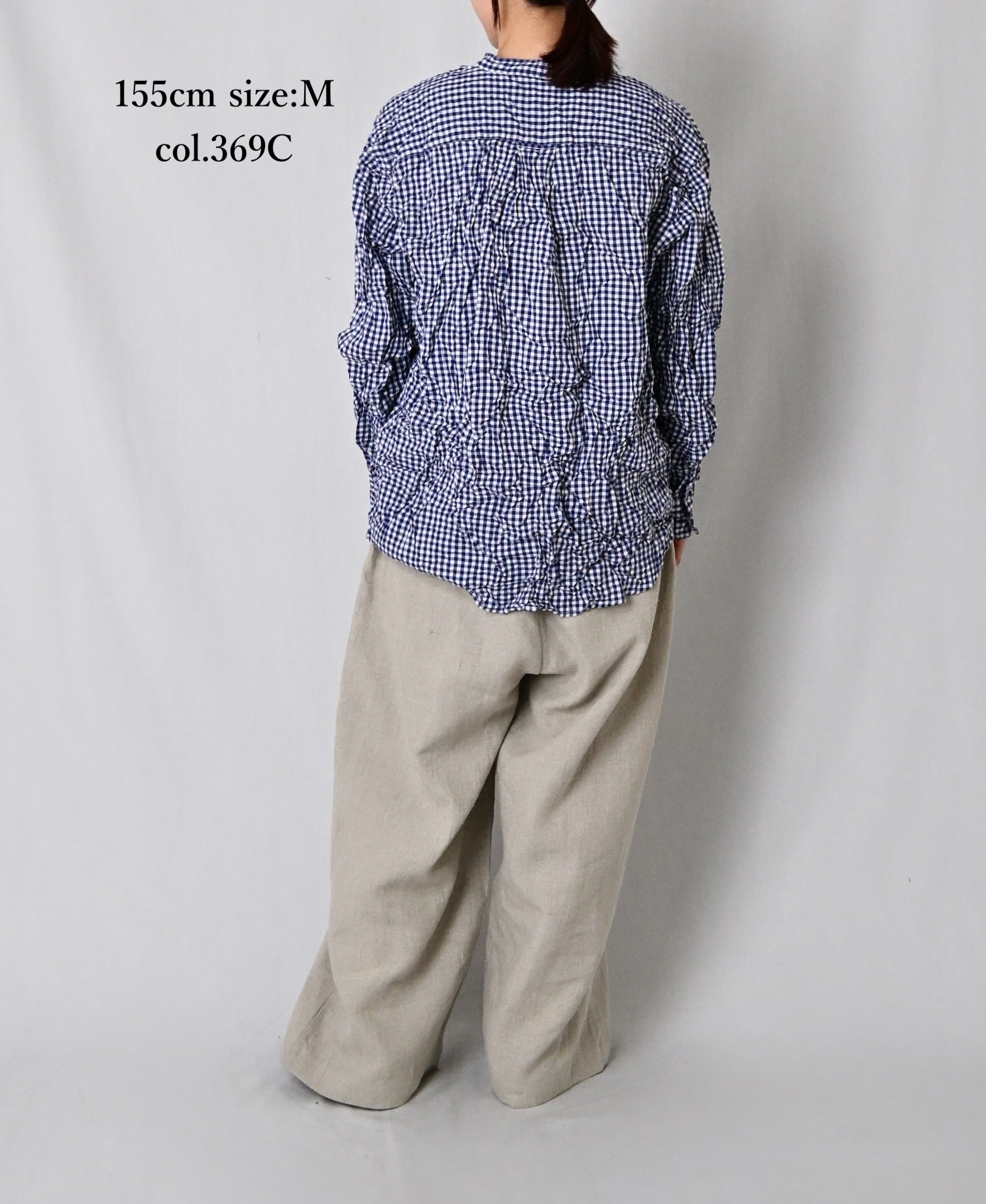 NVL2681SCW POPLIN STRIPE & CHECK WRINKLE BANDED COLLAR L/SL OVERSIZED SHIRTS