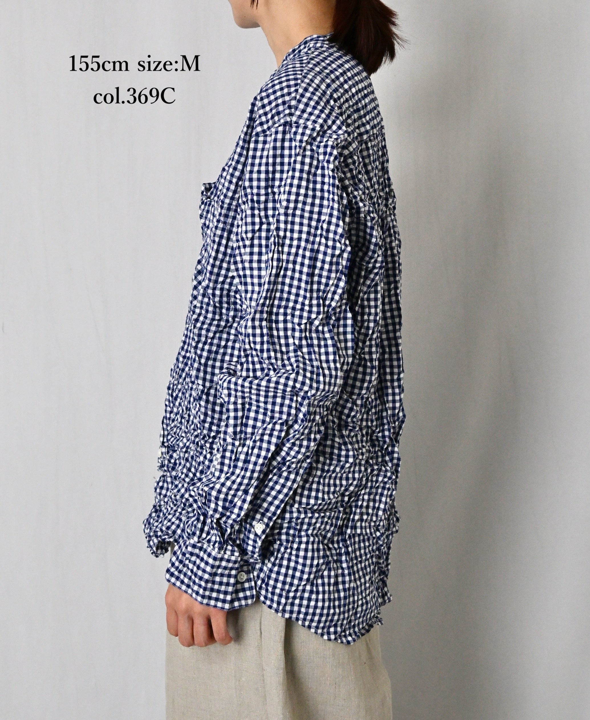 NVL2681SCW POPLIN STRIPE & CHECK WRINKLE BANDED COLLAR L/SL OVERSIZED SHIRTS