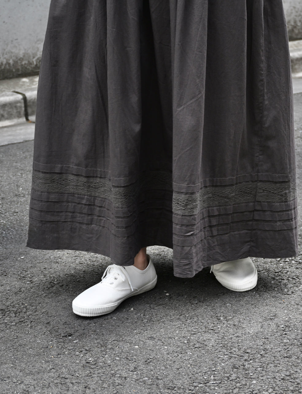 NSL26093 80s COTTON VOILE LACE GATHERED SKIRT