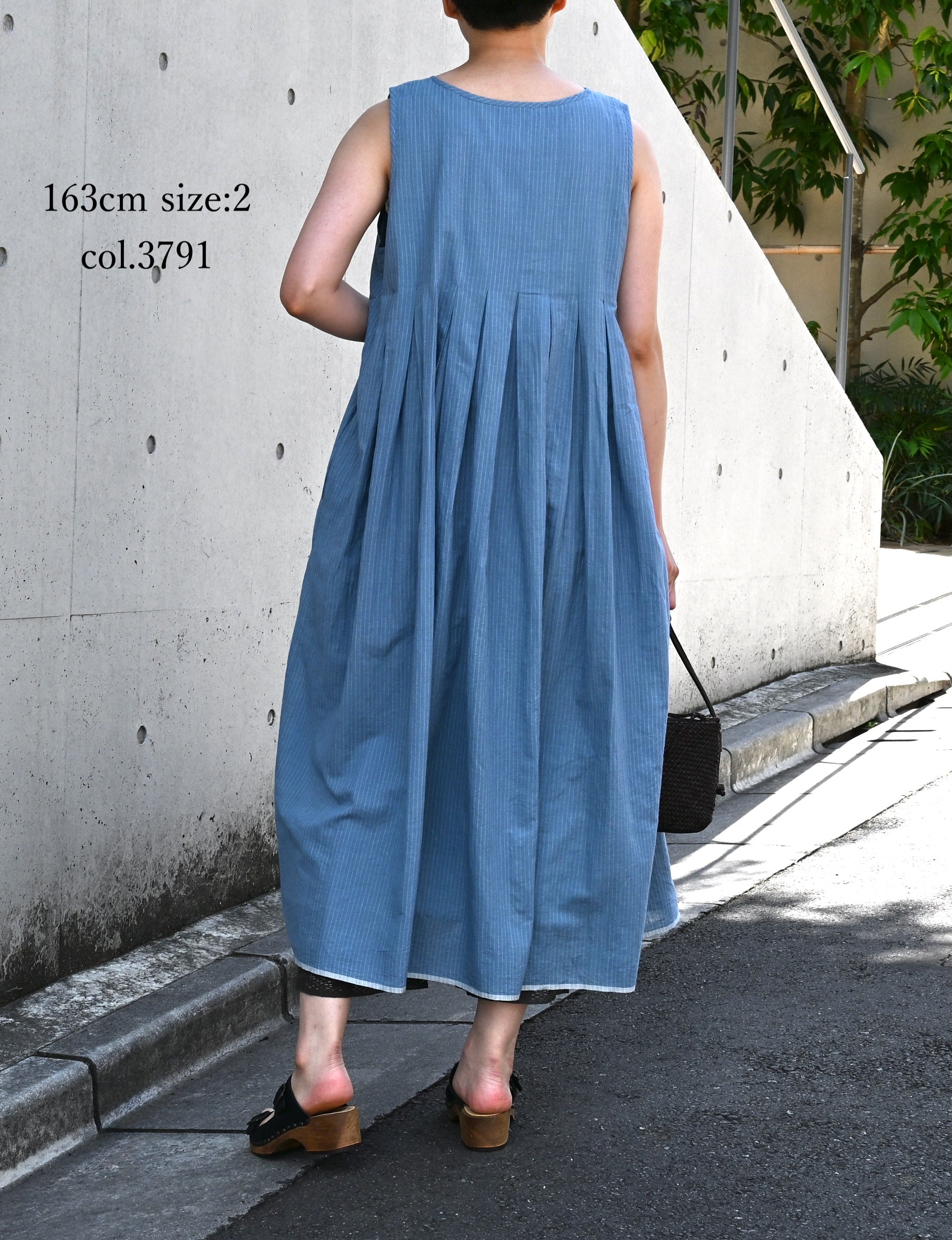 INMDS26063 HANDWOVEN COTTON STRIPE INVERTED PLEAT NO/SL PULLOVER DRESS