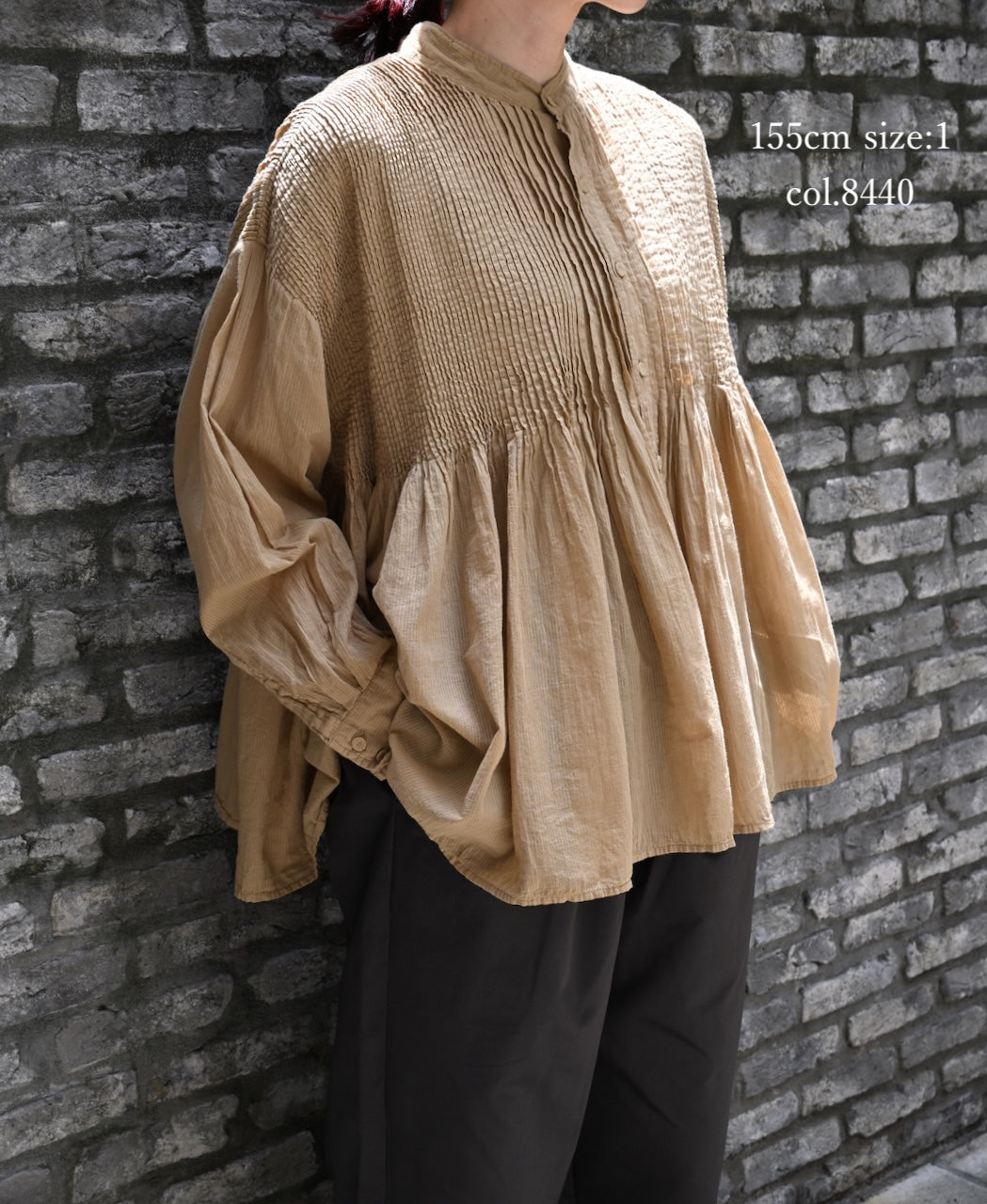 NMDS26512D 80s ORGANIC VOILE STRIPE (OVERDYE) MINI PINTUCK BANDED SHIRT