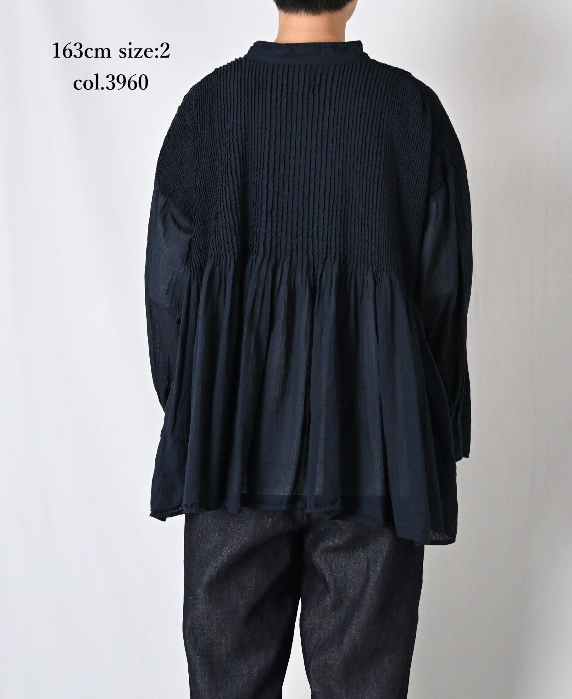 NMDS26512D 80s ORGANIC VOILE STRIPE (OVERDYE) MINI PINTUCK BANDED SHIRT