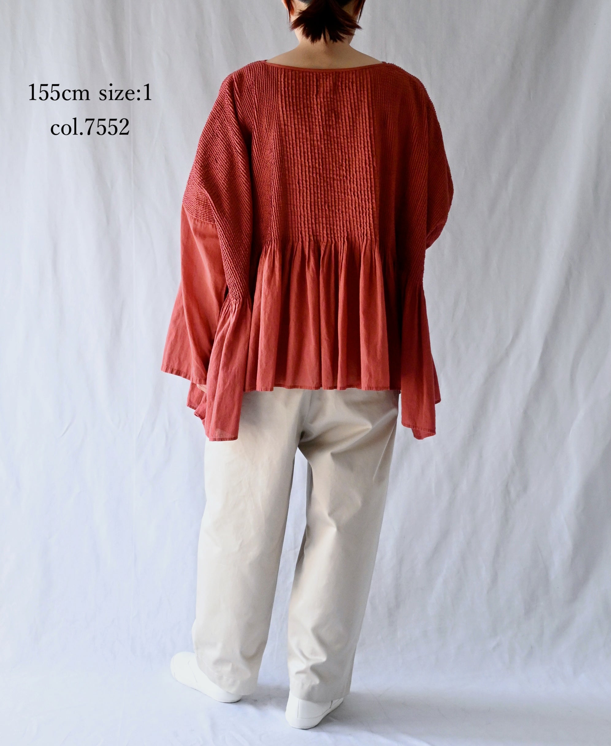 NMDS26601D ORGANIC MICRO CHK&VOILE PLAIN PATCHWORK OVERDYE MINI PINTUCK PULLOVER