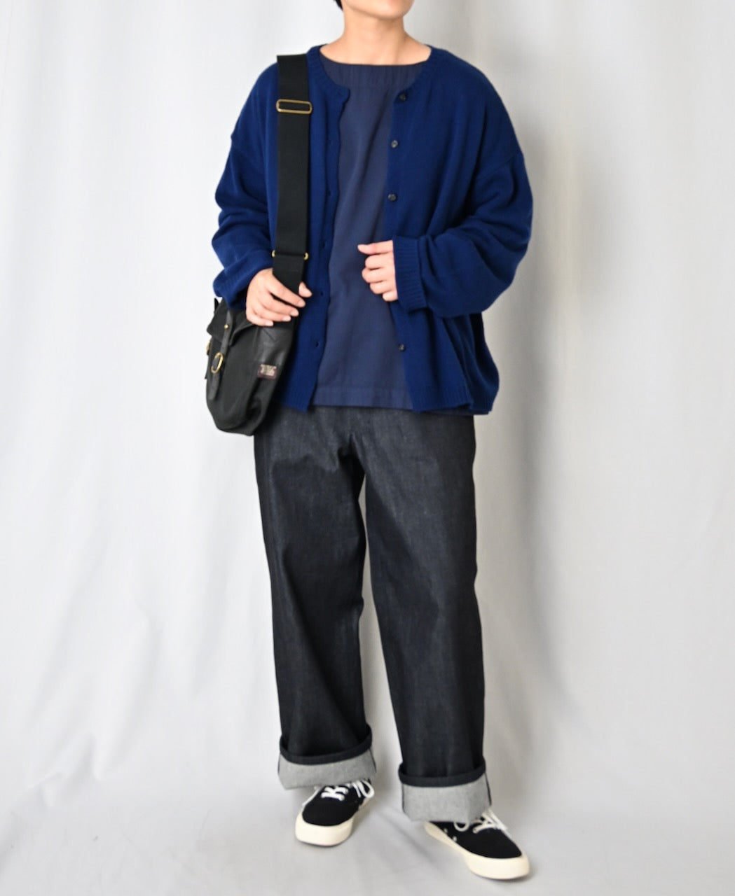 NNSL26513 7GG PLAIN STITCH NYLON/COTTON/WOOL CREW-NECK CARDIGAN