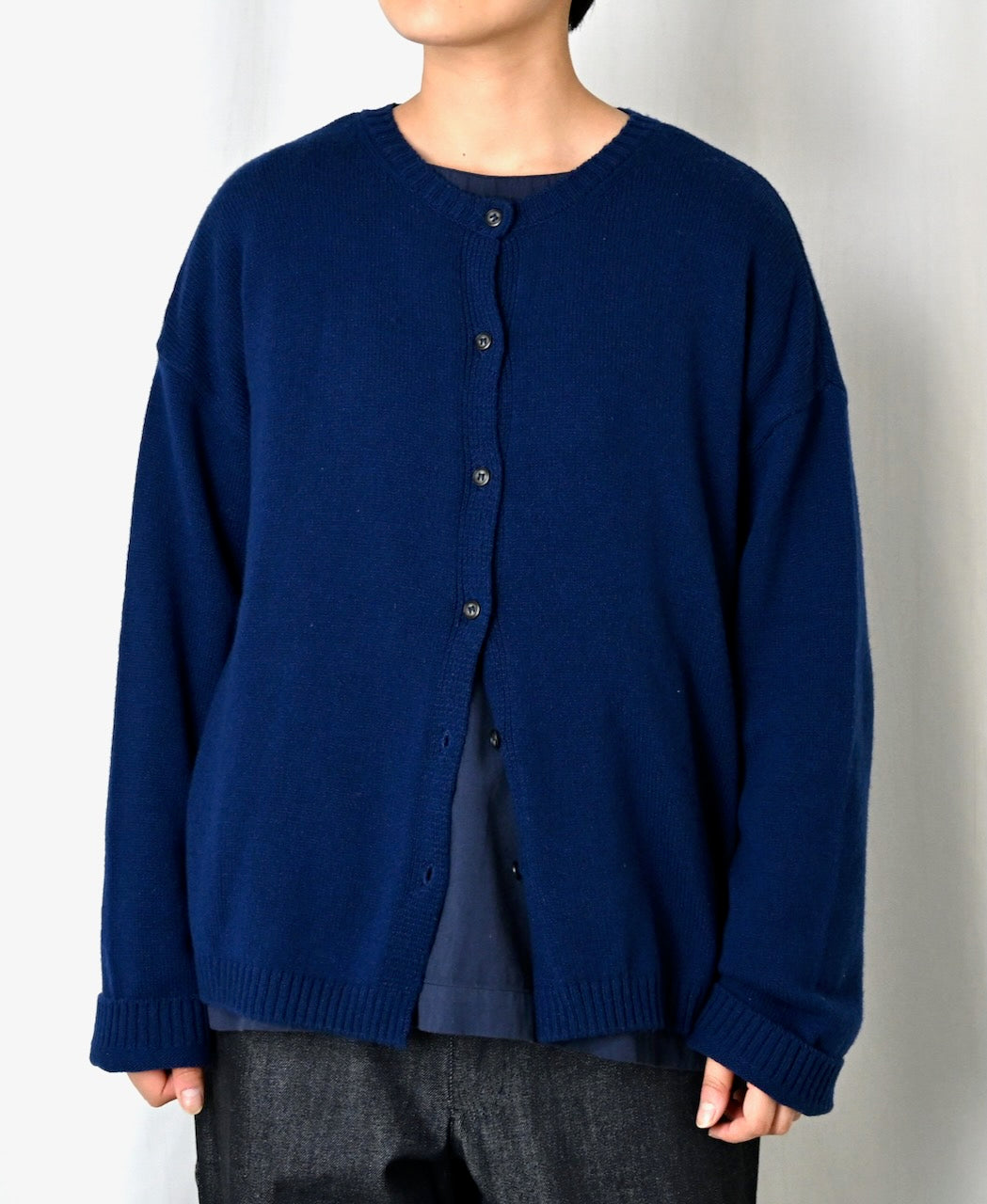 NNSL26513 7GG PLAIN STITCH NYLON/COTTON/WOOL CREW-NECK CARDIGAN
