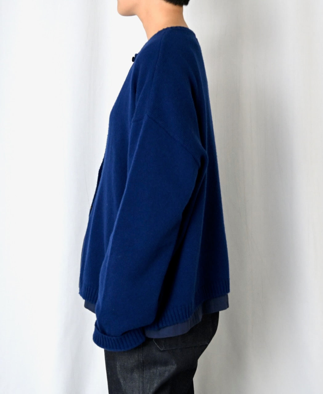 NNSL26513 7GG PLAIN STITCH NYLON/COTTON/WOOL CREW-NECK CARDIGAN
