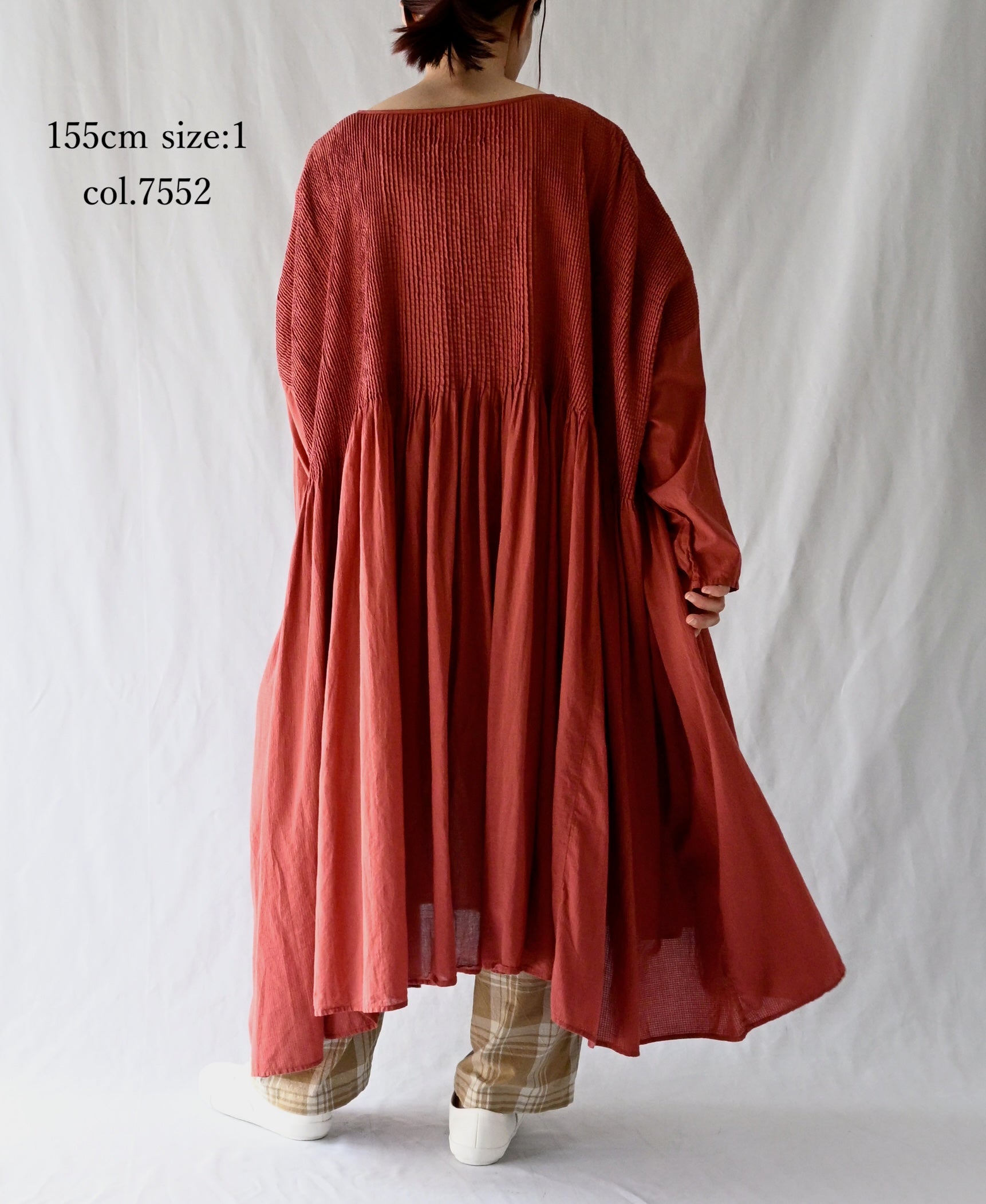 NMDS26602D ORGANIC MICRO CHK&VOILE PLAIN PATCHWORK OVERDYE PINTUCK PULLOVER DRESS