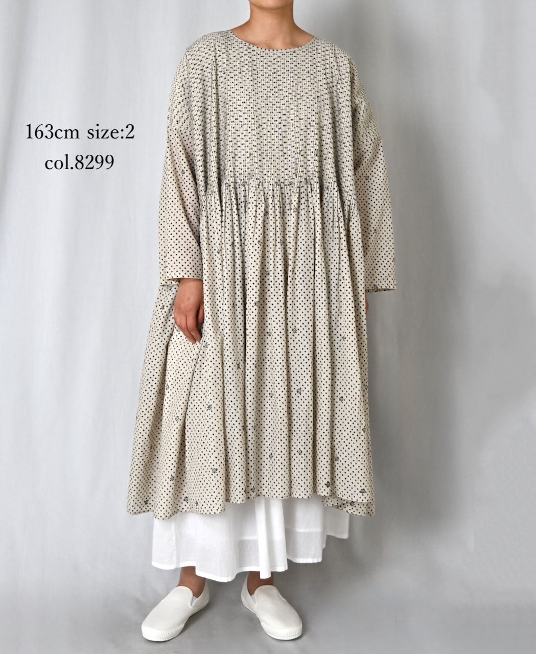 INMDS26082 80s VOILE SQUARE BLOCK PRINT MINI PINTUCK PULLOVER DRESS