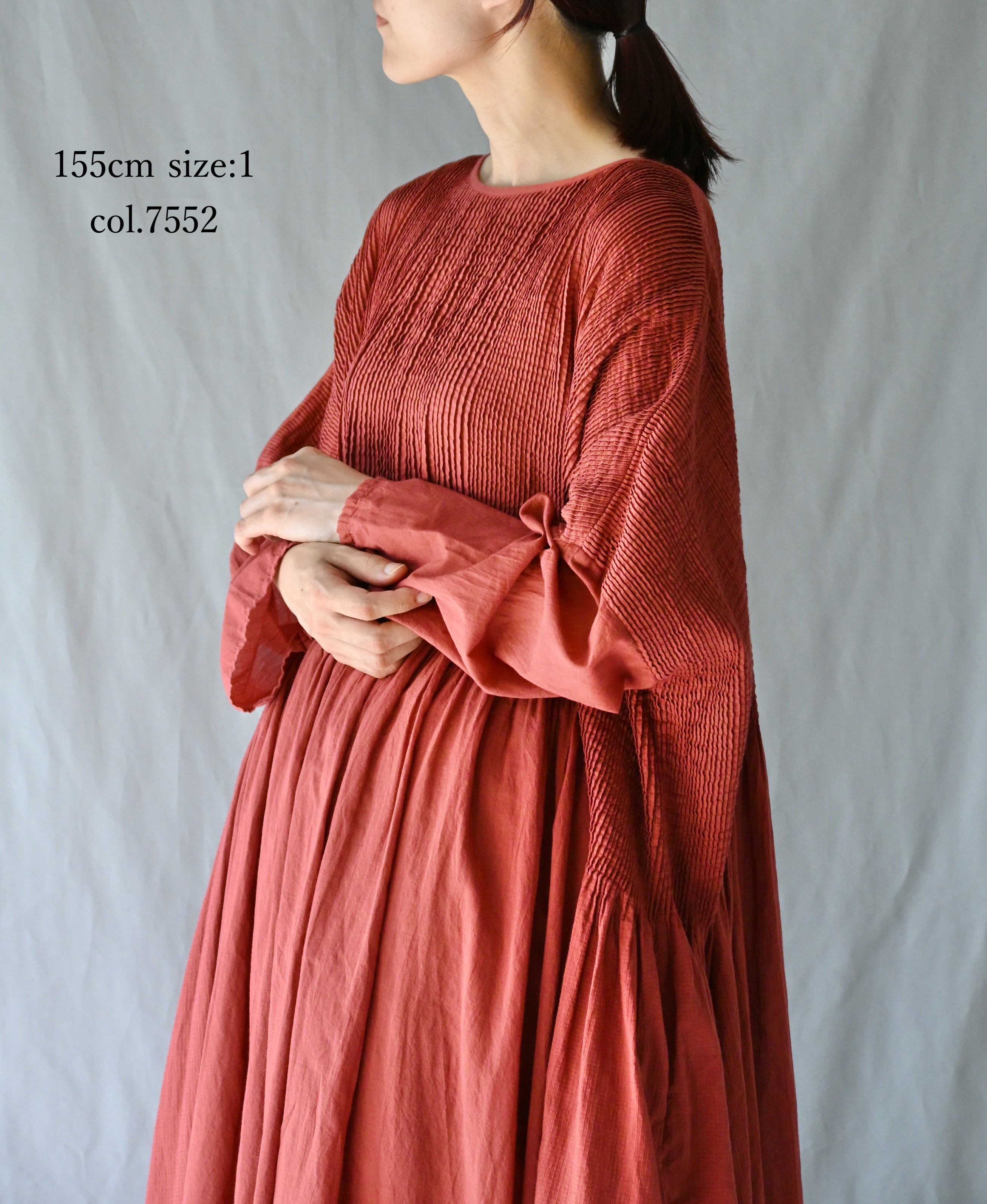 NMDS26602D ORGANIC MICRO CHK&VOILE PLAIN PATCHWORK OVERDYE PINTUCK PULLOVER DRESS