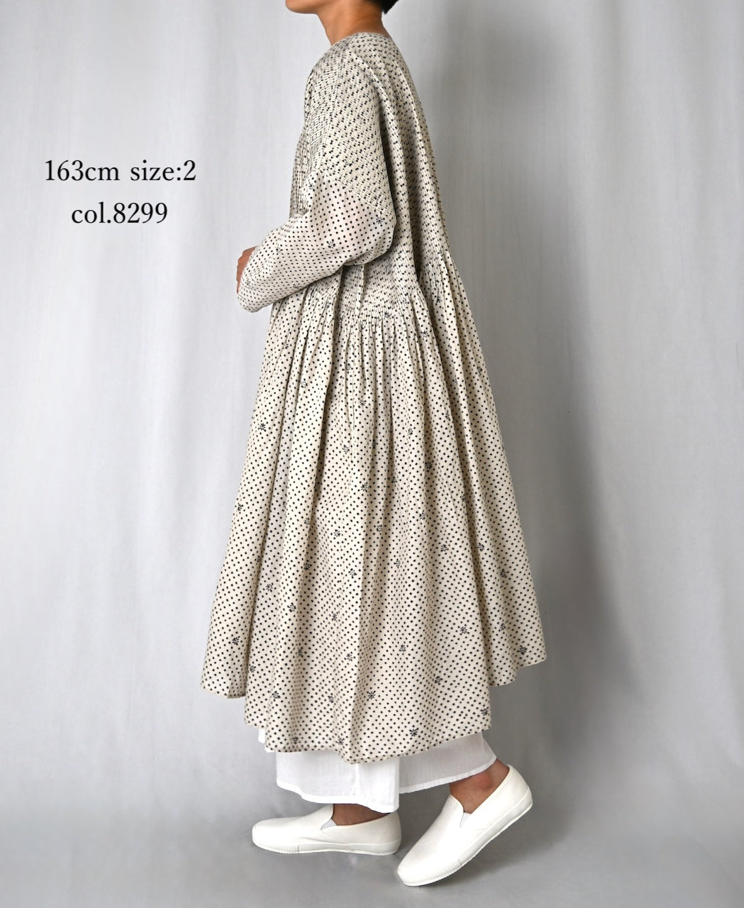 INMDS26082 80s VOILE SQUARE BLOCK PRINT MINI PINTUCK PULLOVER DRESS