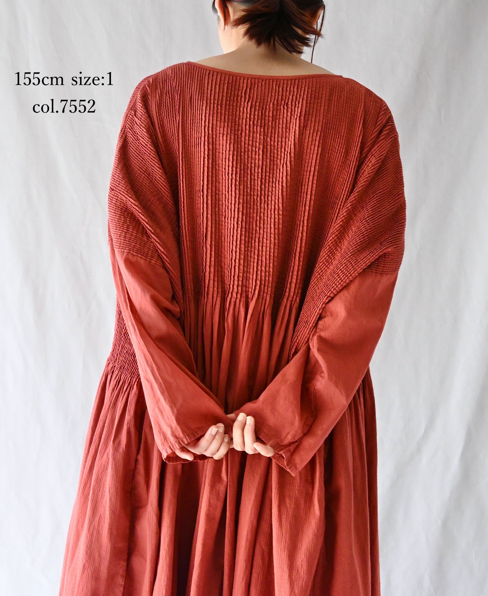 NMDS26602D ORGANIC MICRO CHK&VOILE PLAIN PATCHWORK OVERDYE PINTUCK PULLOVER DRESS