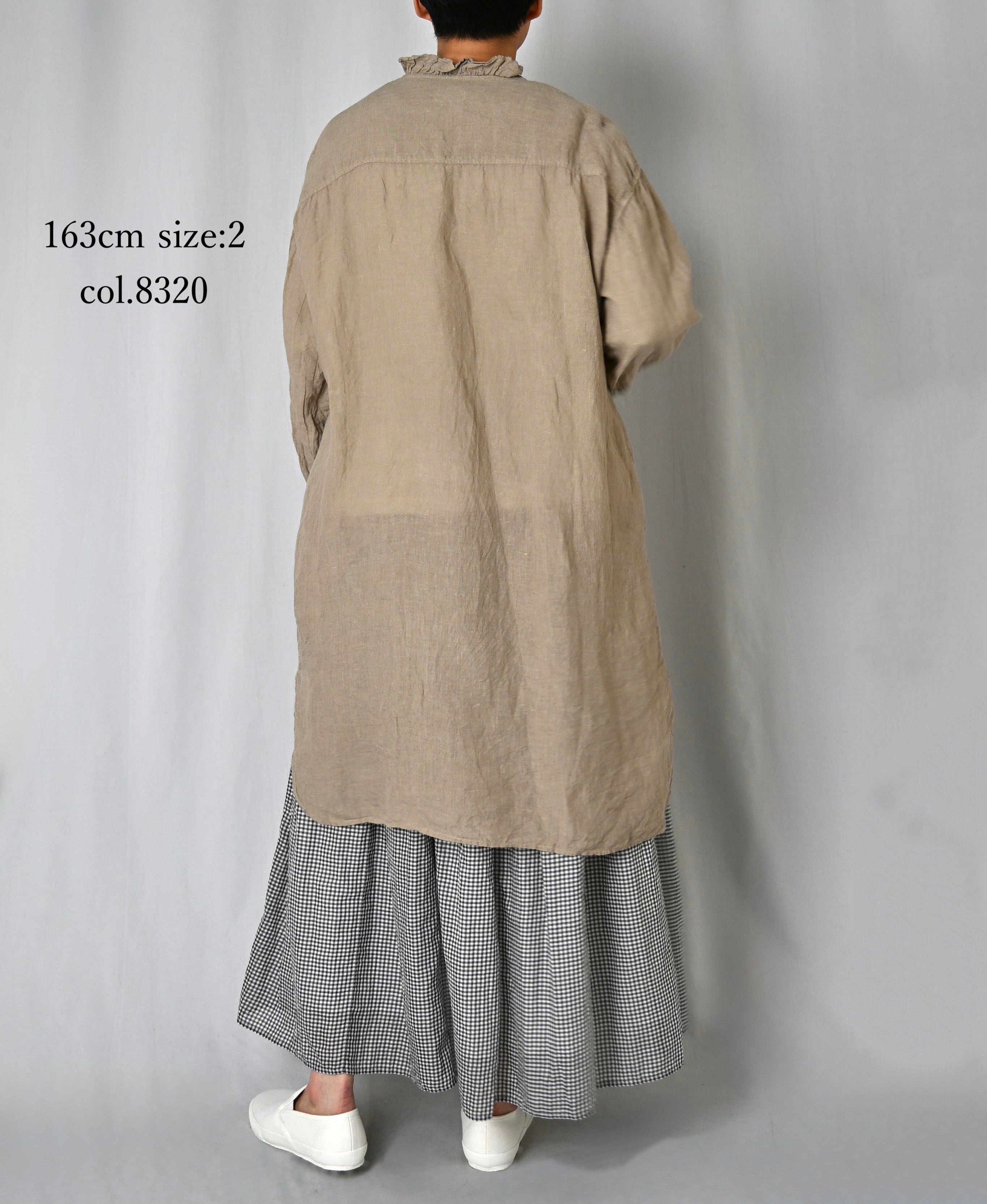 INMDS26002D 60s AUTOLOOM LINEN PLAIN OVERDYE FRILL COLLAR LONG SHIRTS