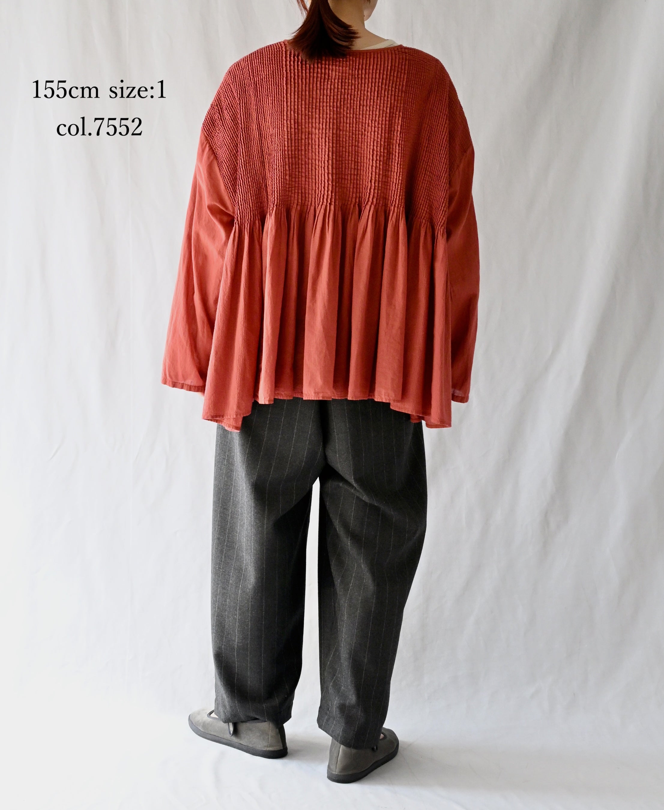 NMDS26603D ORGANIC MICRO CHK&VOILE PLAIN PATCHWORK OVERDYE CREW-NECK BUTTON SHIRT WITH PINTUCK