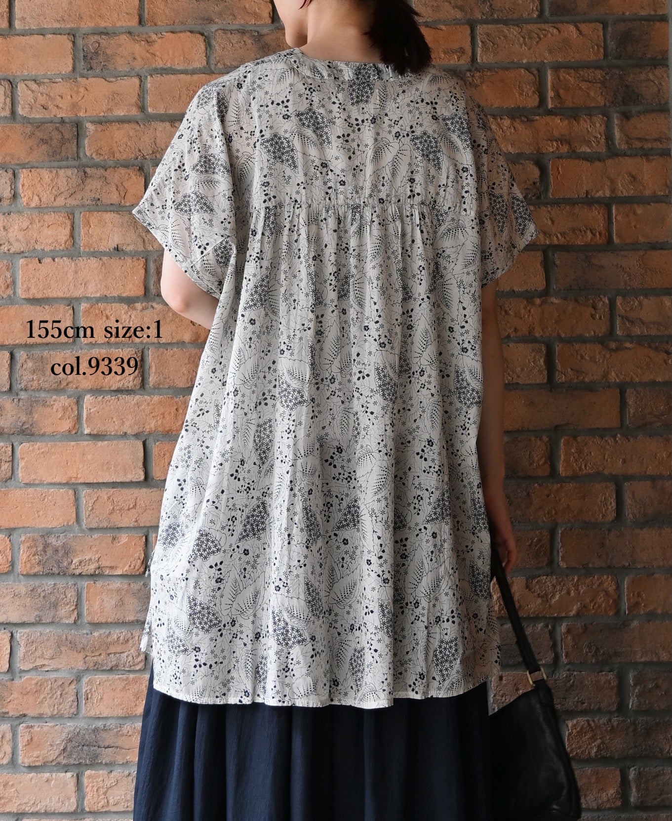 NSL26064 80s VOILE LEAF & FLOWER PRINT V-NECK FRENCH/SL TUNIC