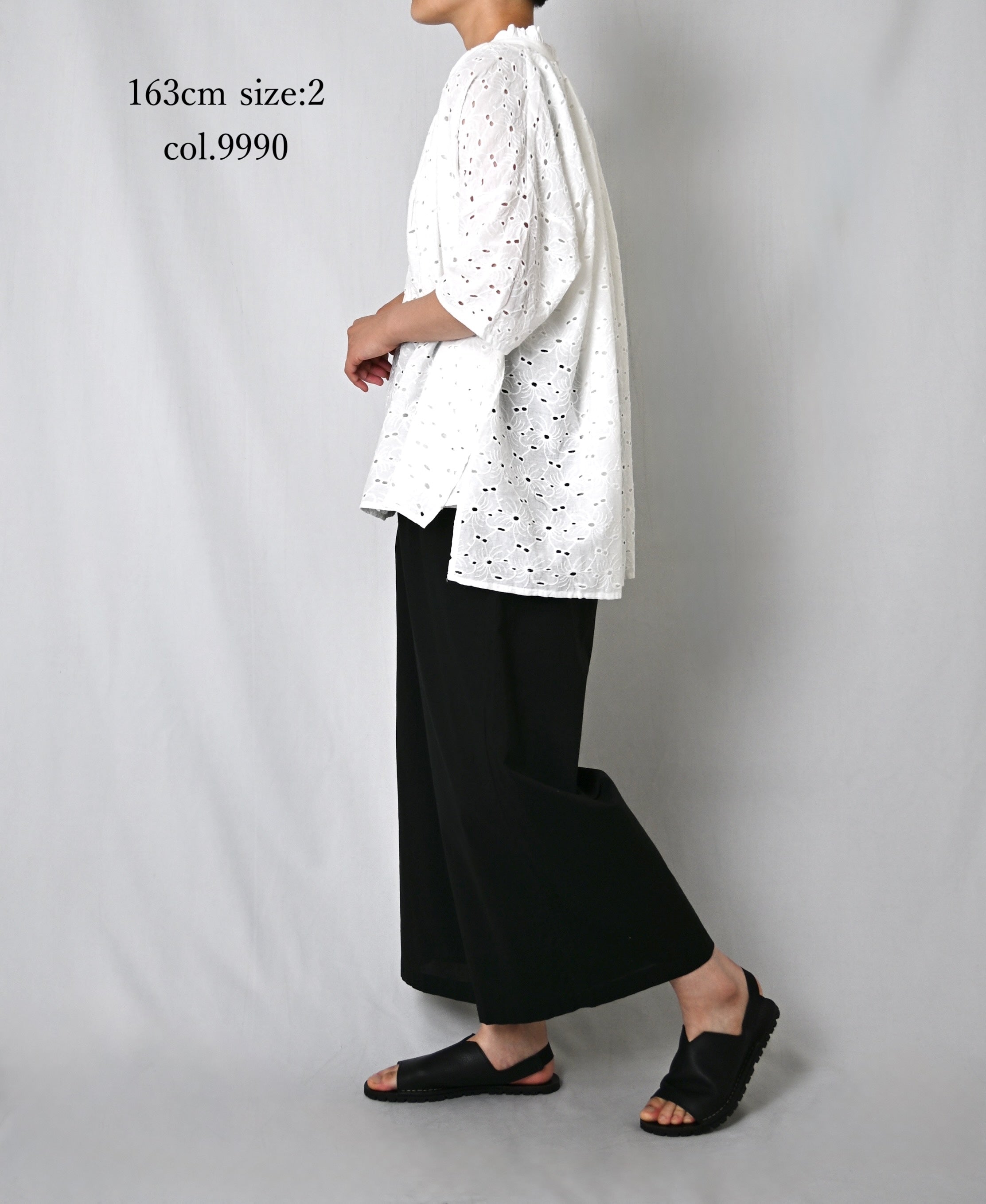 NSL26008 60s CAMBRIC PLAIN WIDE EASY PANTS