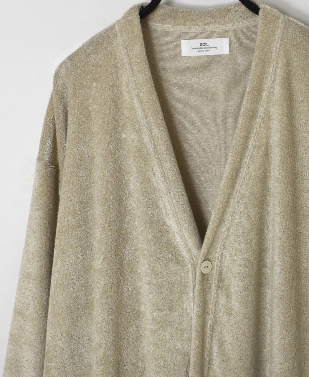 GNSL26031 LINEN/POLYESTER PILE V-NECK 1BUTTON CARDIGAN
