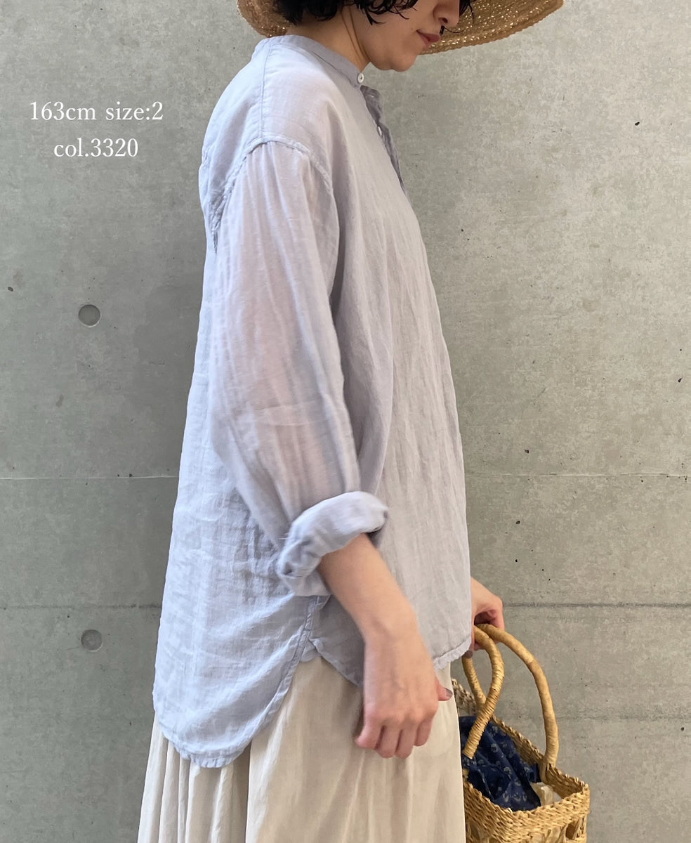 INAM2641GD 60s SINGLE GAUZE PLAIN OVERDYE UTILITY BANDED COLLAR SHIRT
