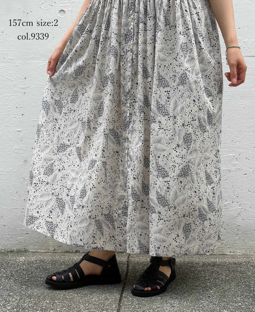 NSL26063 80s VOILE LEAF & FLOWER PRINT REGULAR COLLAR S/SL DRESS