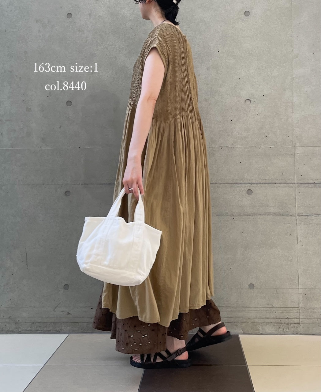 NMDS26513D 80s ORGANIC VOILE STRIPE (OVERDYE) CREW-NECK F/SL DRESS WITH PINTUCK