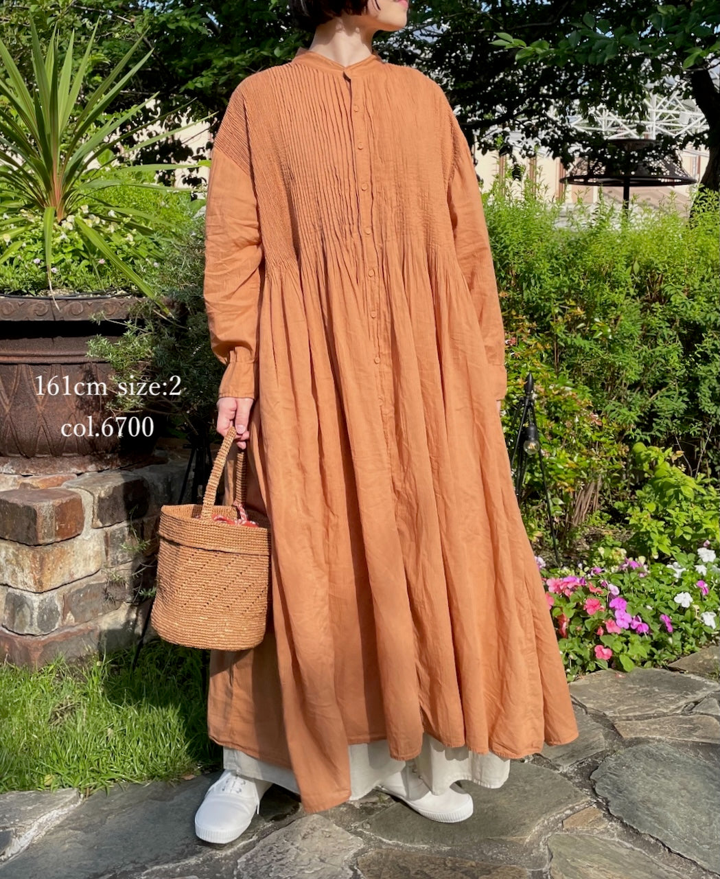 NMDS26514D 80s ORGANIC VOILE STRIPE (OVERDYE) BANDED SHIRT DRESS WITH MINI PINTUCK