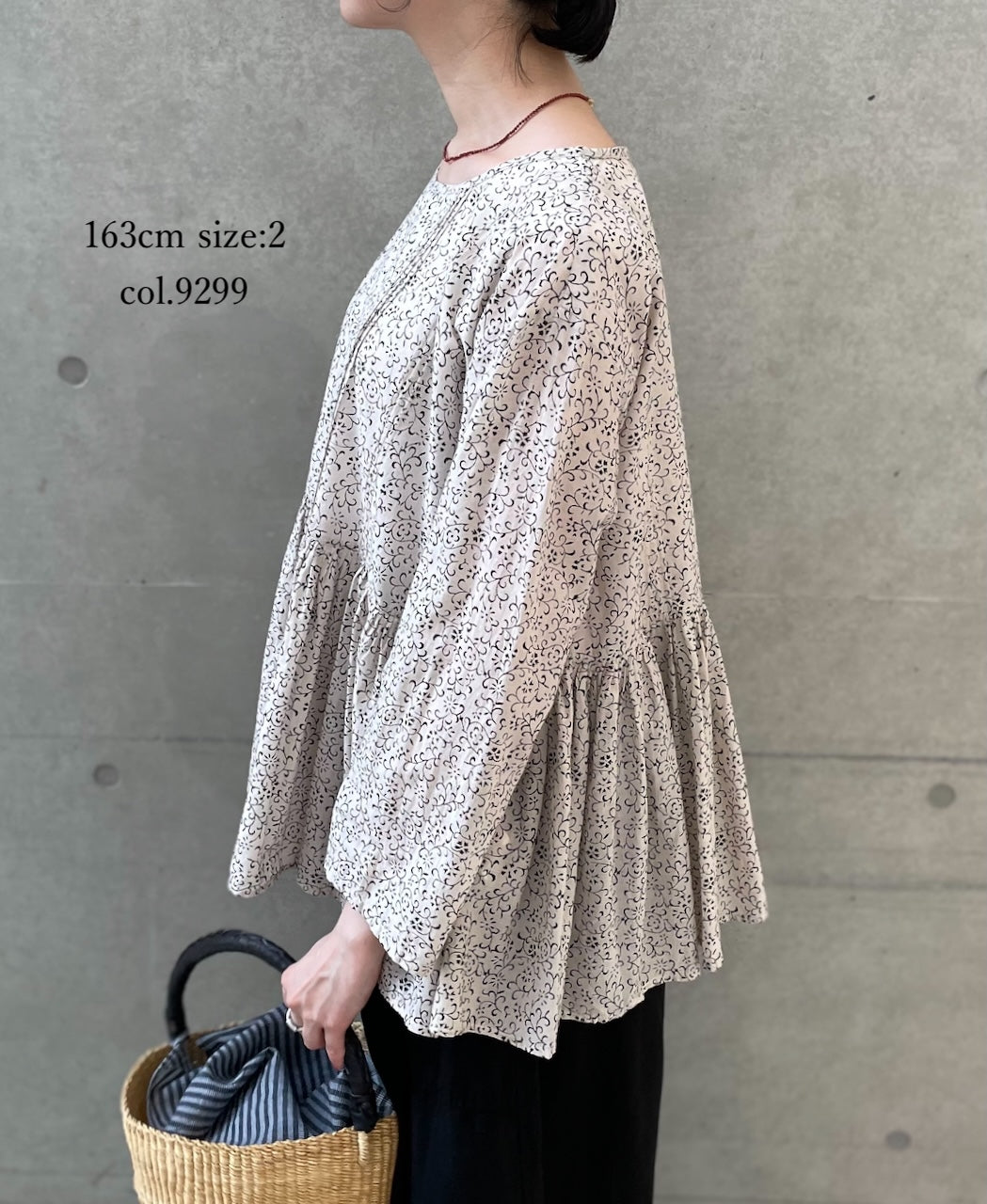 NMDS26121 POWER LOOM CO VOILE ARABESQUE HAND SCREEN PRINT RAJASTHAN TUCK GATHERED 3/4SL PULLOVER