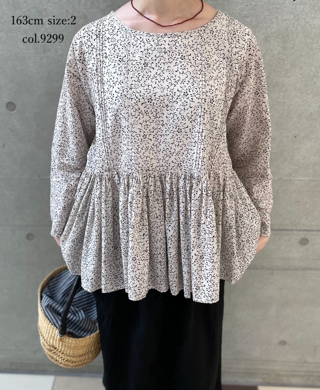 NMDS26121 POWER LOOM CO VOILE ARABESQUE HAND SCREEN PRINT RAJASTHAN TUCK GATHERED 3/4SL PULLOVER