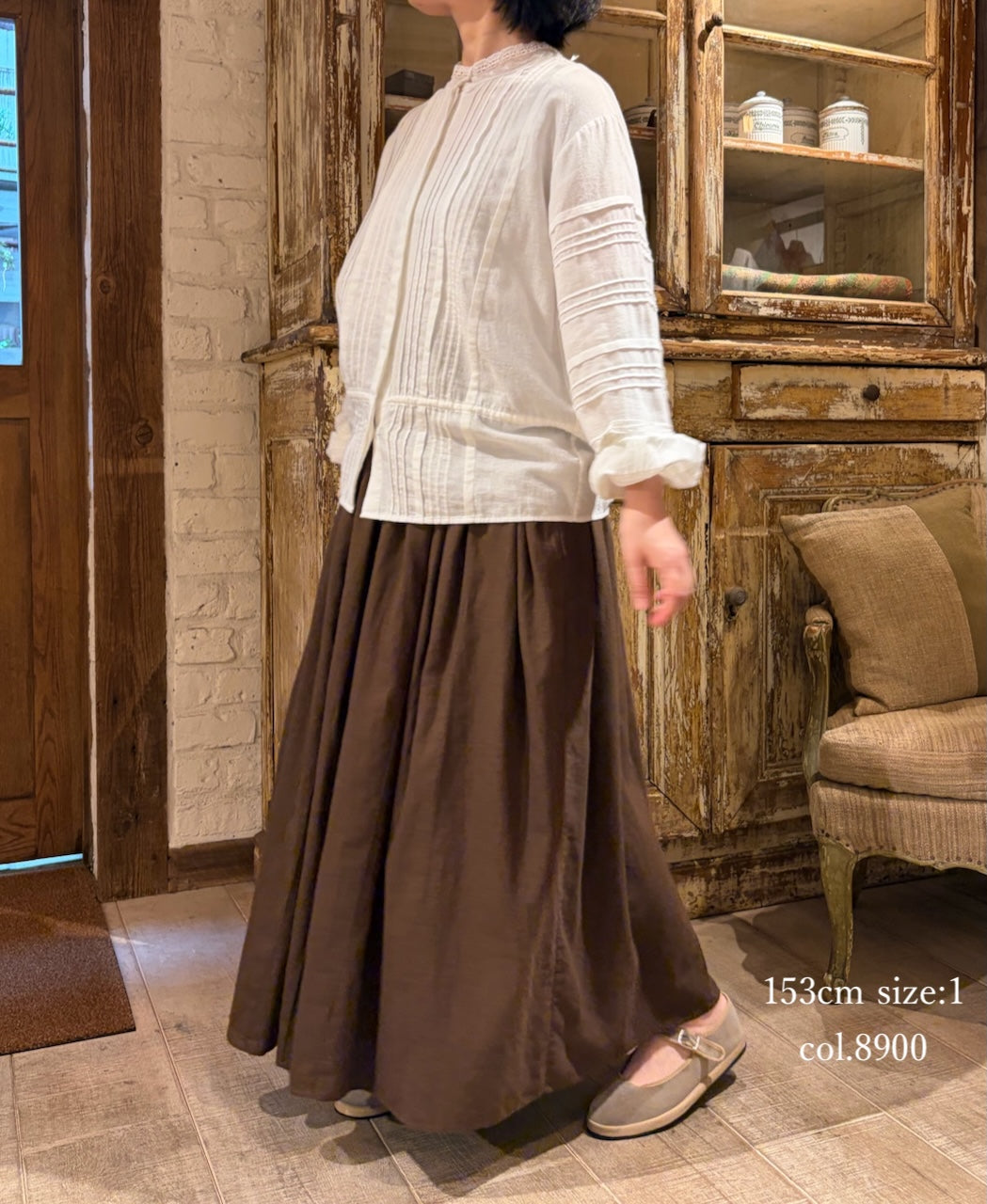 INMDS26705 TWILL COTTON KHADI PLAIN GATHERED SKIRT