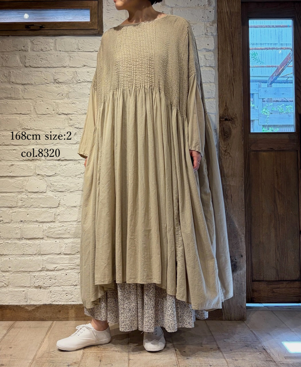 NMDS26602D ORGANIC MICRO CHK&VOILE PLAIN PATCHWORK OVERDYE PINTUCK PULLOVER DRESS