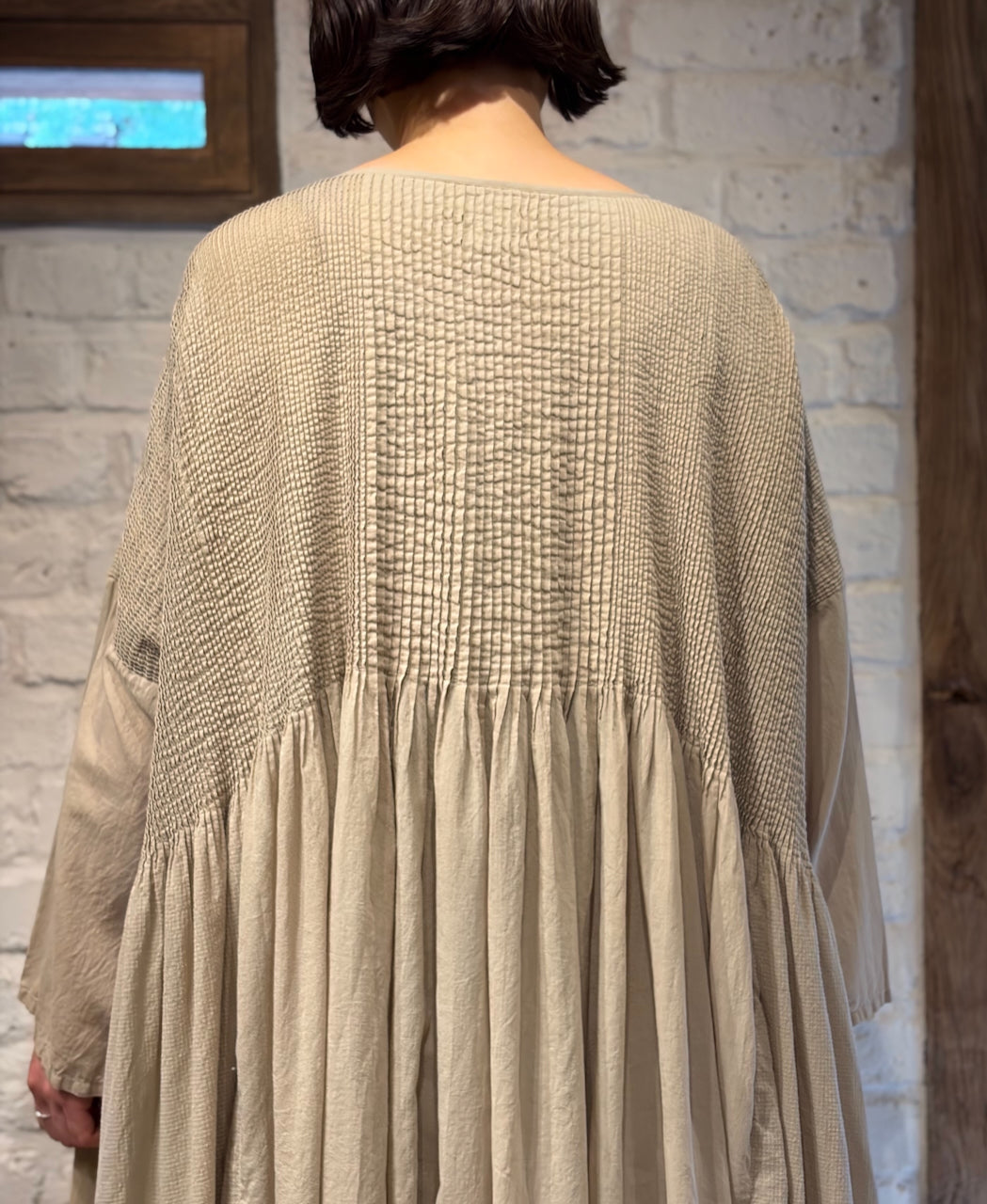 NMDS26602D ORGANIC MICRO CHK&VOILE PLAIN PATCHWORK OVERDYE PINTUCK PULLOVER DRESS