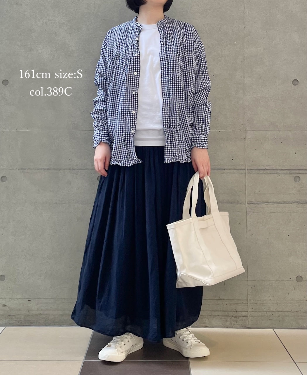 NVL2681SCW POPLIN STRIPE & CHECK WRINKLE BANDED COLLAR L/SL OVERSIZED SHIRTS