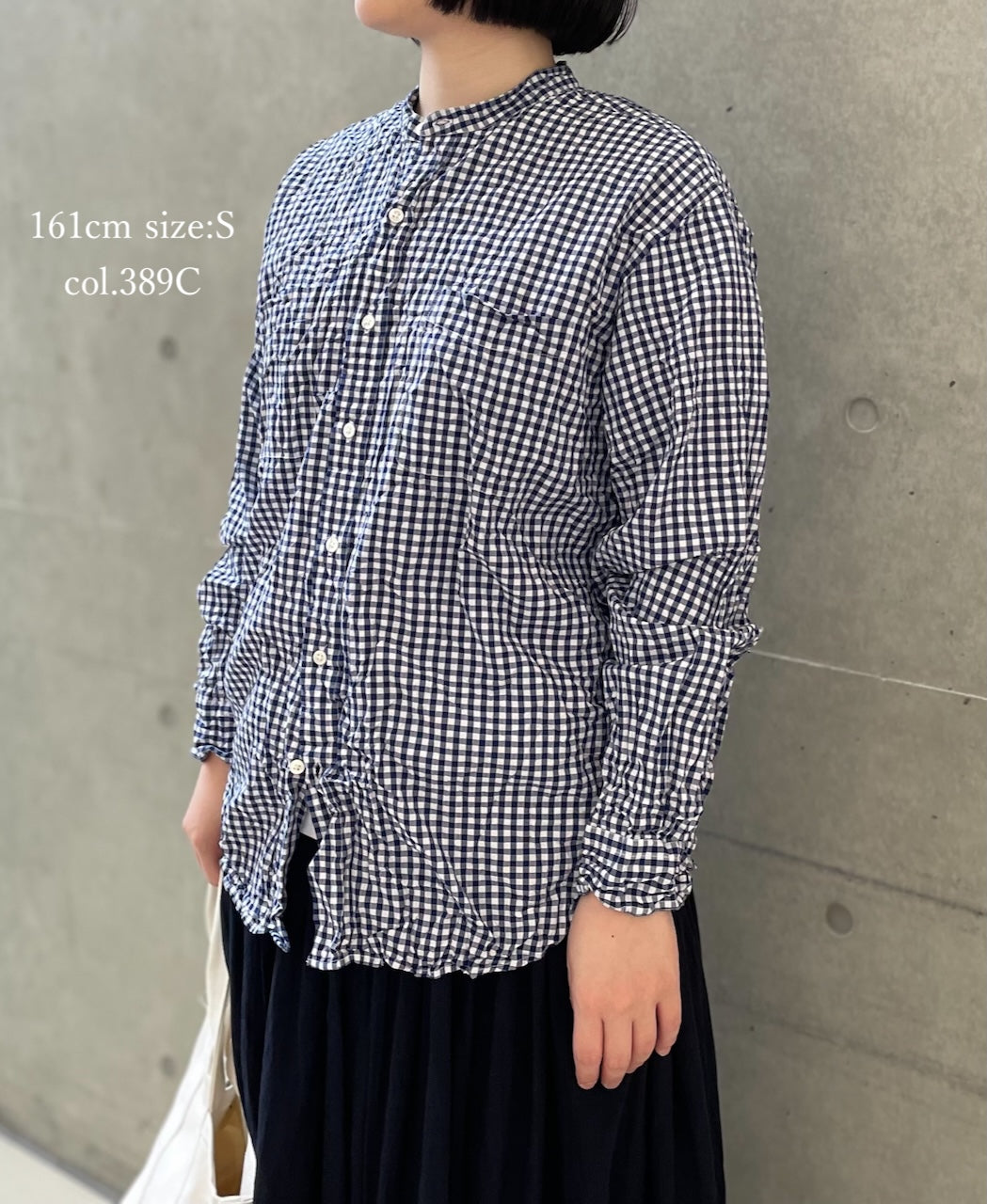 NVL2681SCW POPLIN STRIPE & CHECK WRINKLE BANDED COLLAR L/SL OVERSIZED SHIRTS