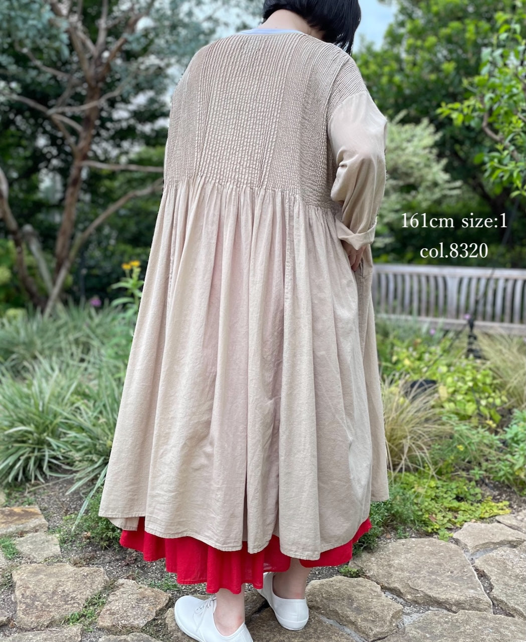 NMDS26604D ORGANIC MICRO CHK&VOILE PLAIN PATCHWORK OVERDYE CREW-NECK BUTTON SHIRT MAXI DRESS WITH PINTUCK