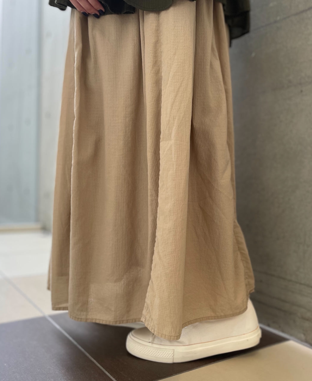 NMDS26605D ORGANIC MICRO CHK&VOILE PLAIN PATCHWORK OVERDYE RAJASTHAN GATHERED SKIRT