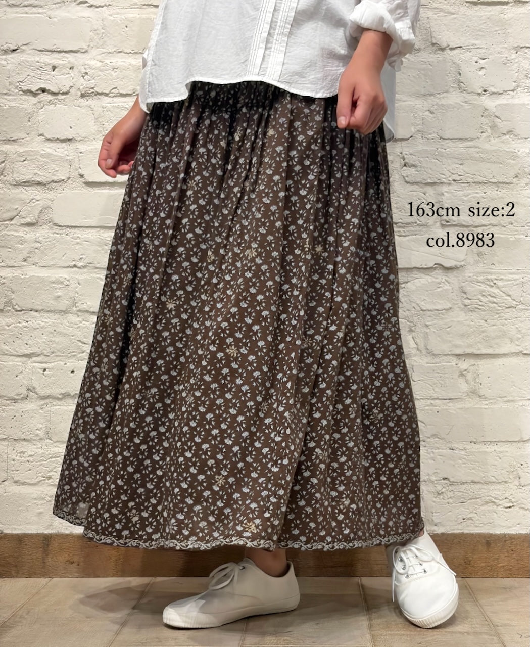 NMDS26545 80s ORGANIC VOILE GENTIANA BLOCK PRINT RAJASTHAN GATHERED SKIRT WITH LINING