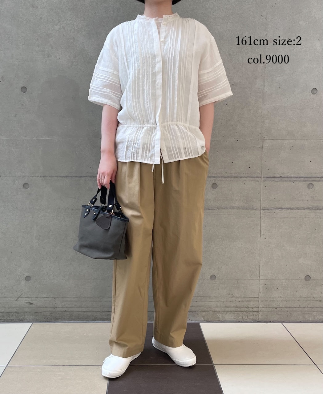 NMDS26271 80s POWER LOOM LINEN PLAIN LACE PINTUCK HALF/SLEEVE 2WAY SHIRT