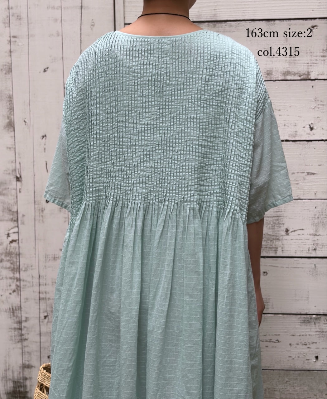NMDS26504D 80s ORGANIC DOBIE CHECK OVERDYE CREW-NECK BUTTON SHIRT MAXI DRESS WITH PINTUCK