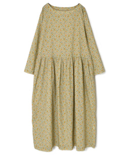 INAM2514FD COTTON FLOWER PRINT BOAT NECK L/SL ONE-PIECE