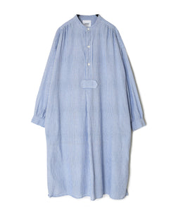 INAM2633S SEERSUCKER STRIPE WASH WORK GATHERED BANDED COLLAR DRESS SHIRTS