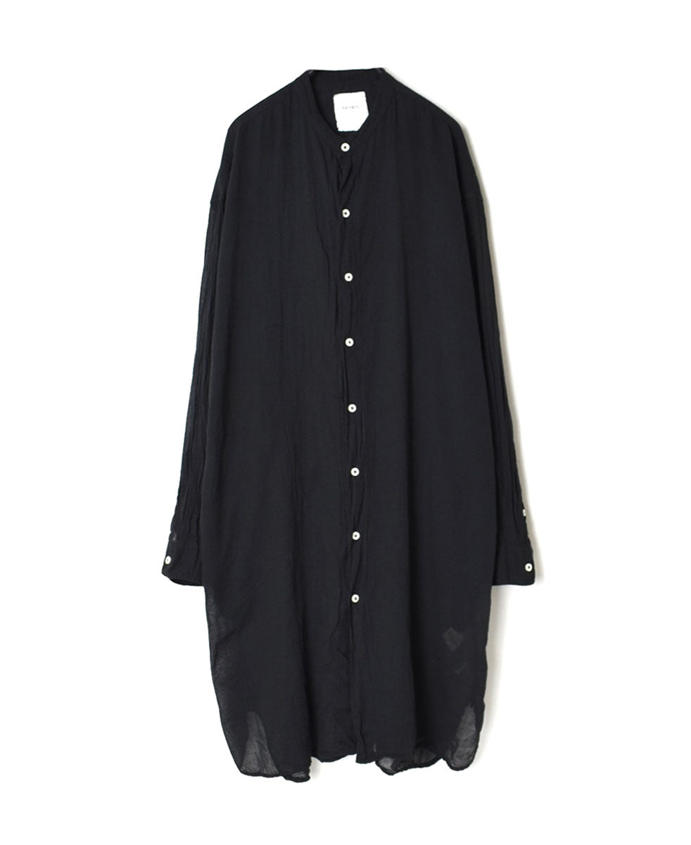 INAM2643GD 60s SINGLE GAUZE PLAIN OVERDYE UTILITY BANDED COLLAR LONG SHIRT