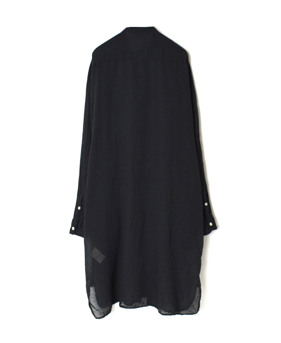 INAM2643GD 60s SINGLE GAUZE PLAIN OVERDYE UTILITY BANDED COLLAR LONG SHIRT