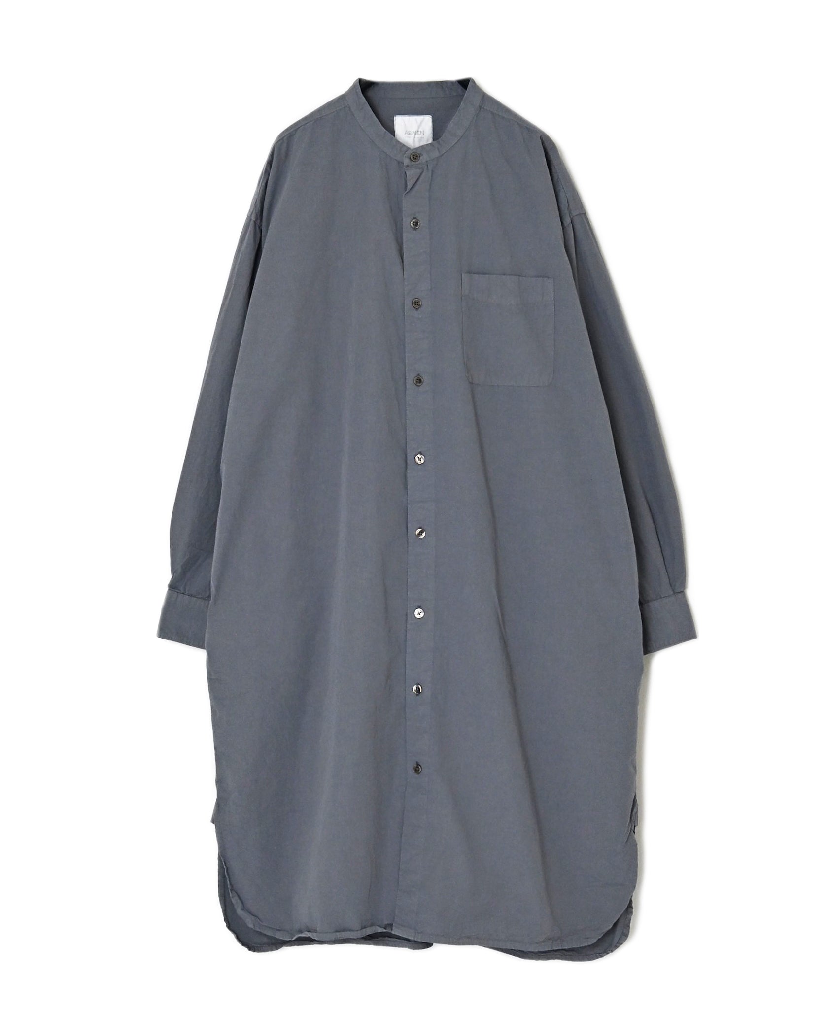 INAM2652PD 40s POPLIN OVERDYE UTILITY BANDED COLLAR LONG SHIRT