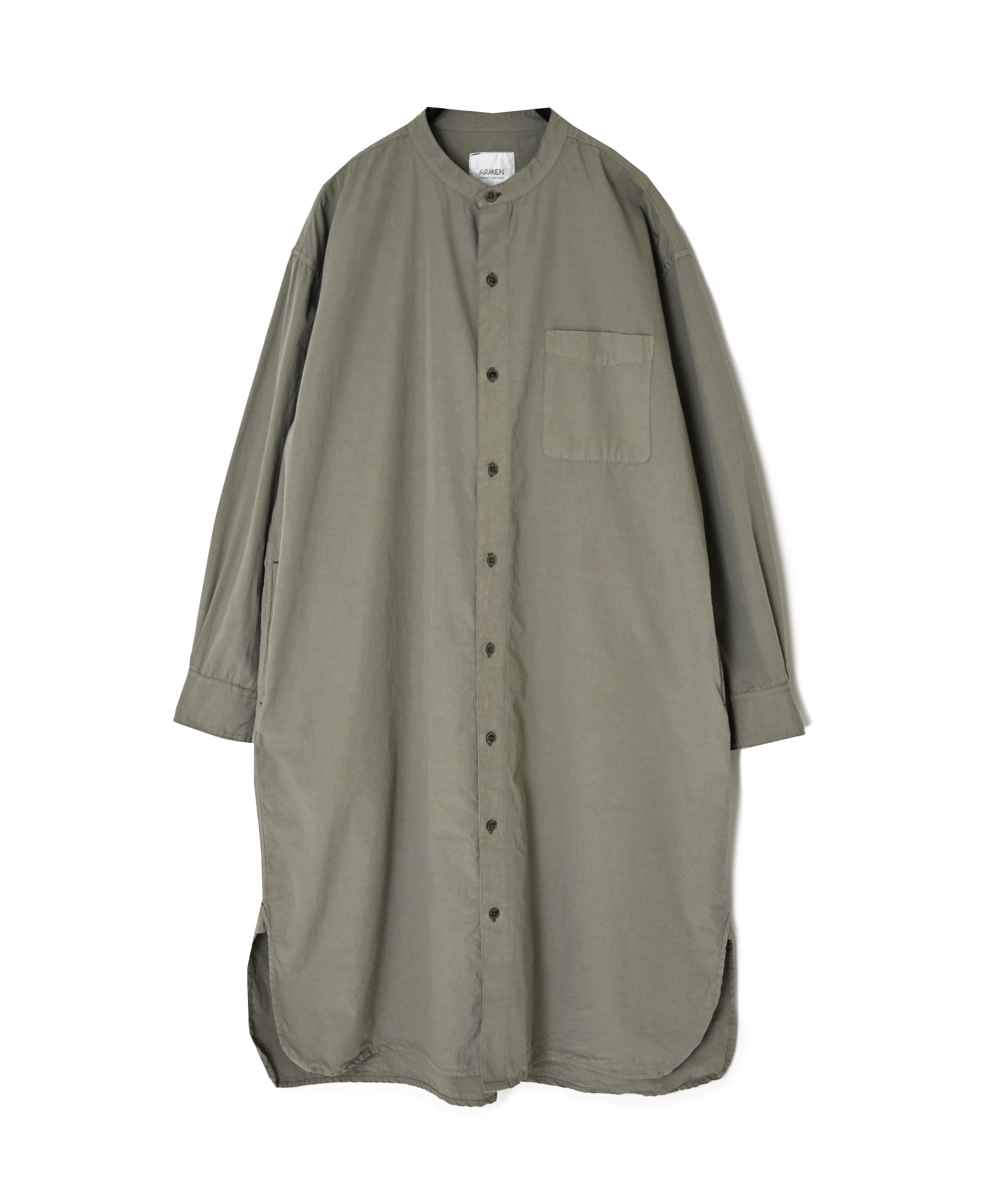 INAM2652PD 40s POPLIN OVERDYE UTILITY BANDED COLLAR LONG SHIRT