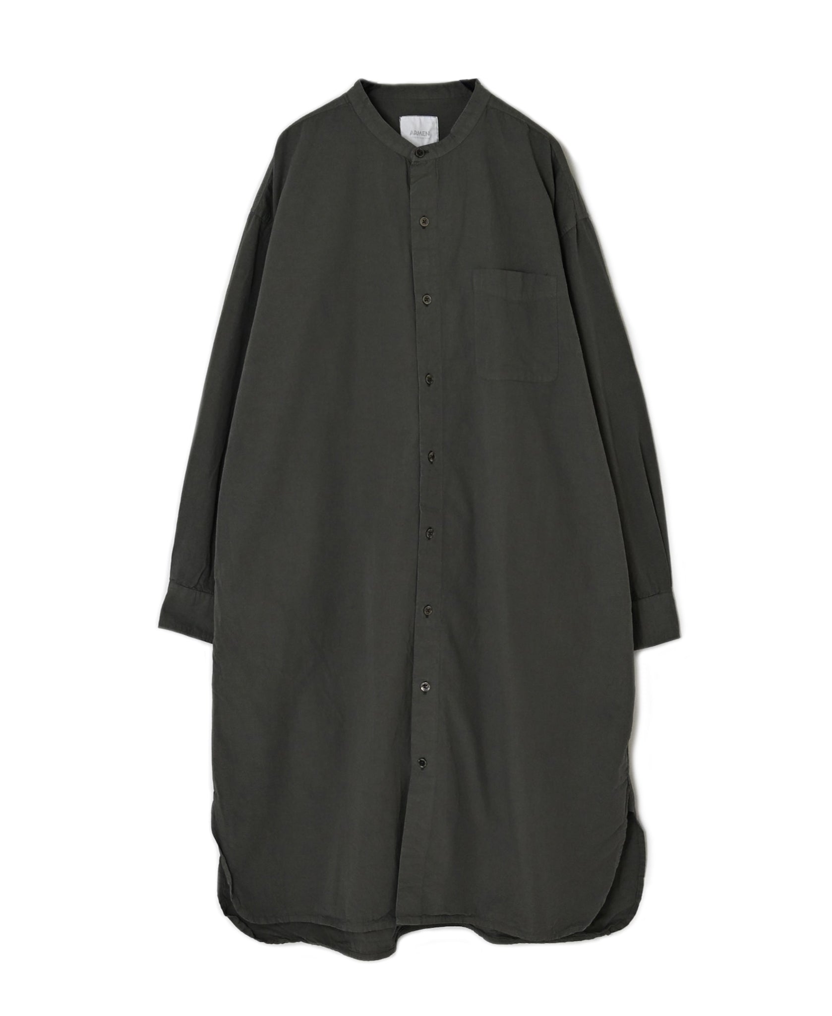 INAM2652PD 40s POPLIN OVERDYE UTILITY BANDED COLLAR LONG SHIRT