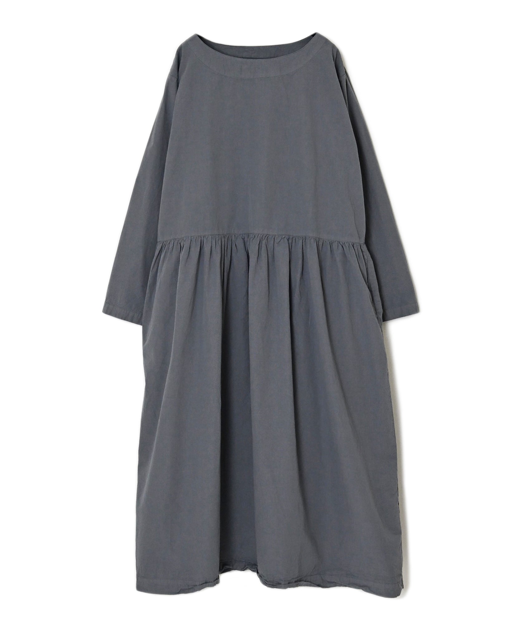 INAM2653PD 40s POPLIN OVERDYE BOAT NECK L/SL ONE-PIECE