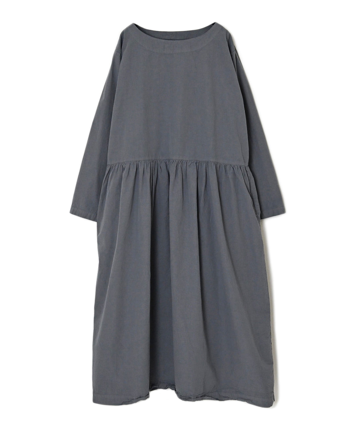 INAM2653PD 40s POPLIN OVERDYE BOAT NECK L/SL ONE-PIECE